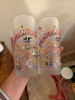 Catstudio Set of 2 Maryland Themed Drinking Glasses - Colorful Nautical Design